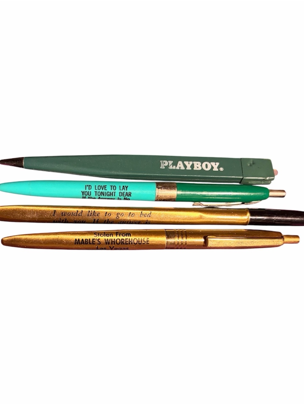 Lot 4 Vintage Adult Themed Ball Point Novelty Pens Playboy Mable’s Vegas 60s 70s